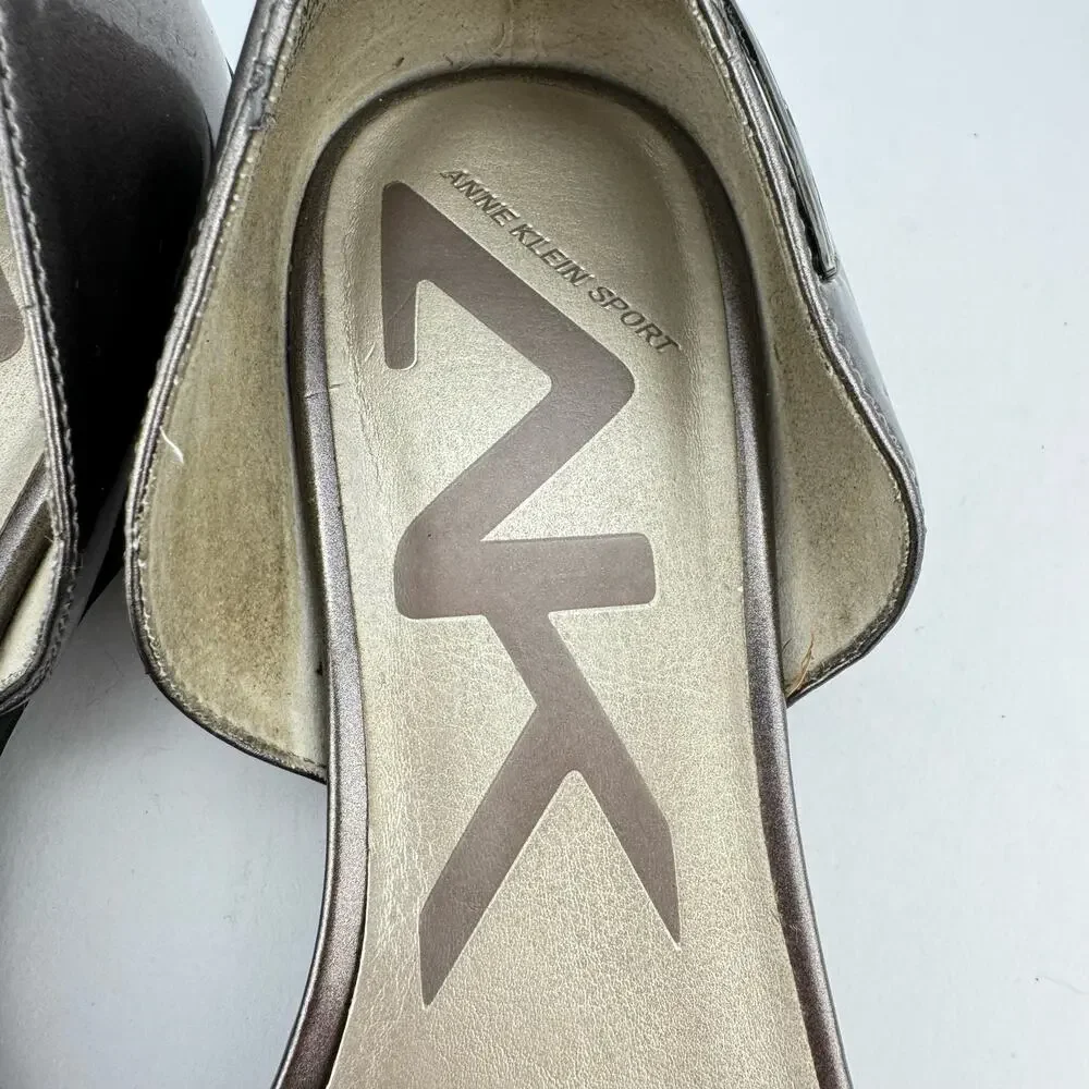 Anne‎ Klein Sport Metallic Silver Woven Stretch Faux Leather Flats Sz 8.5M